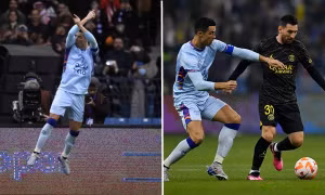 Bảng quảng cáo bỗng thay đổi cực thú vị khi Ronaldo ghi bàn trong trận đấu gặp lại Messi