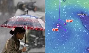 Áp thấp xuất phát từ Biển Đông tiến sát một áp thấp mới, có thể gây hiện tượng hiếm gặp