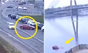Bí ẩn chiếc ô tô "ma" tự lùi qua 2 làn đường và rơi xuống sông dù không có người lái