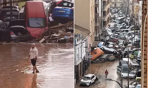 Video lũ lụt ở Tây Ban Nha: Chỉ 10 phút nước ngập nửa bánh xe, ô tô chất đống