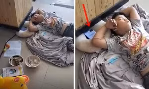 Em học sinh lăn ra ngủ say sưa dù đang thi online, bố còn giúp thanh minh với cô giáo