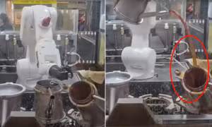 Robot "học việc" phục vụ ở quán café bị lỗi, cư dân mạng bình luận cực hài hước