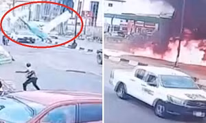 Video máy bay đâm bổ xuống đường phố đông đúc rồi bốc cháy ở Nigeria