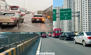 Rác bịt kín miệng hố ga khiến đường trên cao Vành đai 3 cứ mưa lớn là 'biến thành sông'