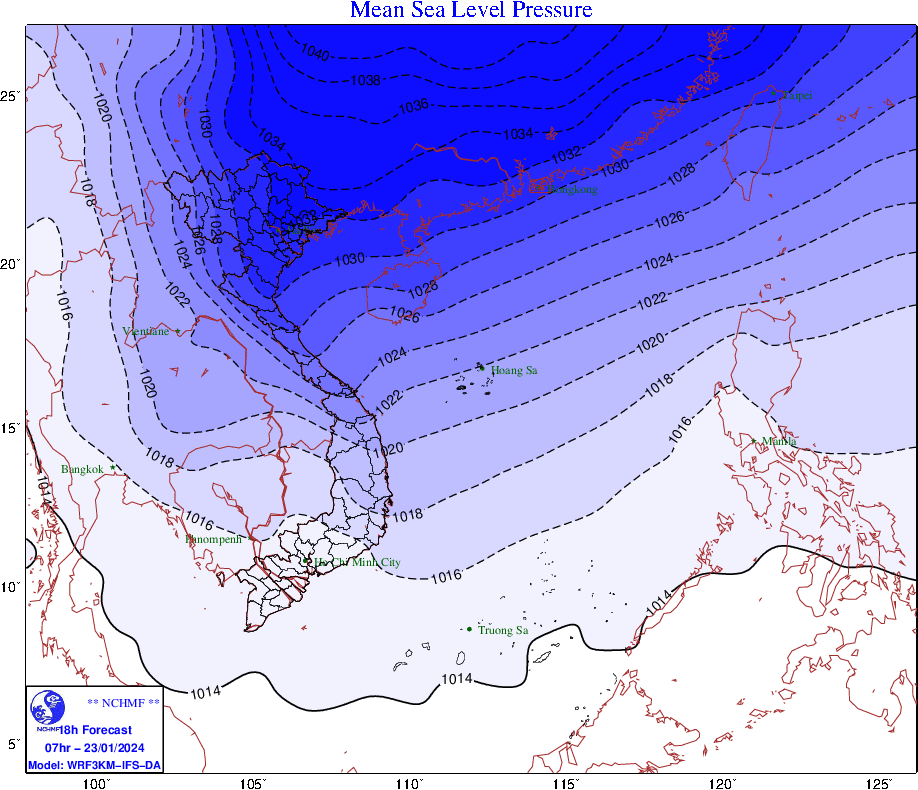 Không khí lạnh bao trùm miền Bắc, ảnh hưởng cả đến một số tỉnh miền Trung nước ta. (Ảnh: nchmf.gov.vn)