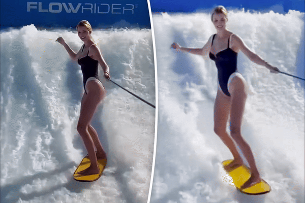 Ivanka lộ biểu cảm phấn khích khi kỹ năng lướt sóng ngày một thành thục. Ivanka lộ biểu cảm phấn khích khi kỹ năng lướt sóng ngày một thành thục.