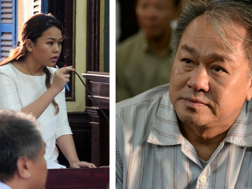 Bà Trần Ngọc Bích và bị cáo Phạm Công Danh vừa có cuộc đối chất tại tòa chiều nay (2/8). Ảnh: Tân Châu