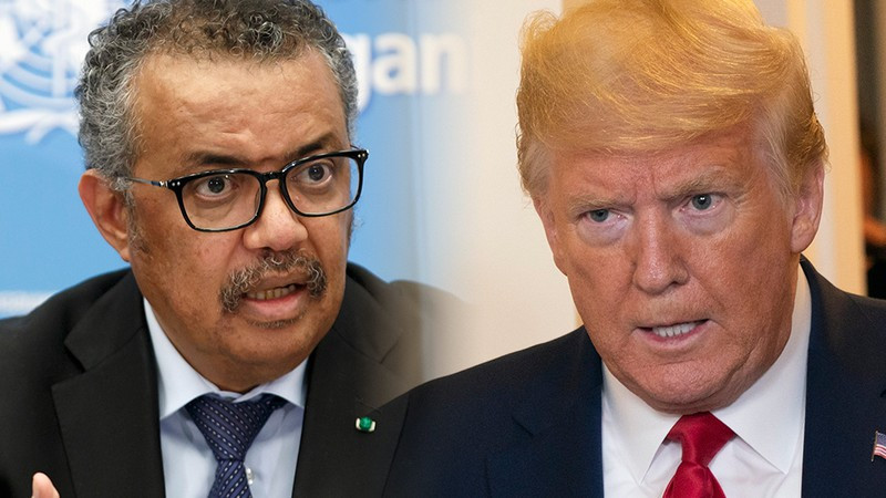 Tổng Giám đốc WHO Tedros Adhanom Ghebreyesus (trái) và Tổng thống Mỹ Donald Trump (phải). Ảnh: Al Jazeera