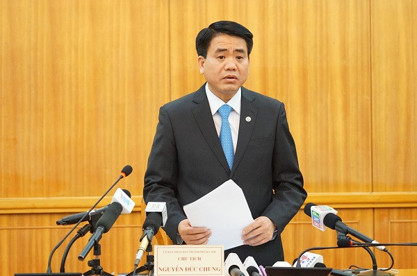 Tân Chủ tịch Hà Nội Nguyễn Đức Chung tại buổi họp báo sáng 4/12. Ảnh DN.