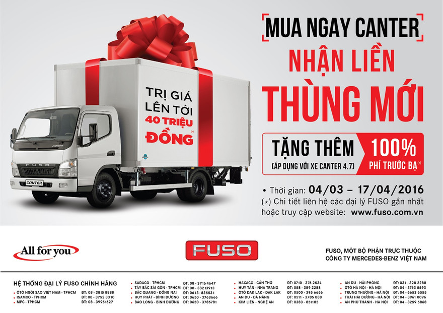 Fuso tung khuyến mãi được mong đợi nhất năm-“Mua ngay Canter, nhận liền thùng mới”