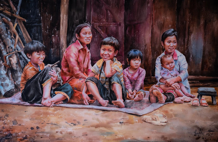 Tranh màu nước của Lương Bình- Những ngày ấm ám 