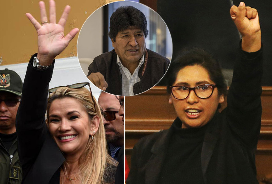 Bà Monica Eva Copa (phải), bà Jeanine Anez (trái), ông Evo Morales (giữa).