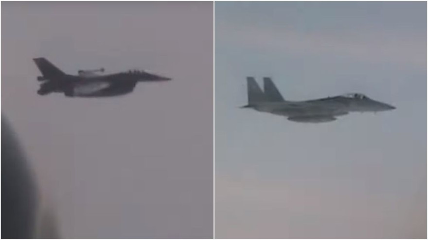 Tiêm kích F-15, F-16 Hàn Quốc tiếp cận Tu-95MS Nga. Ảnh: Bộ Quốc phòng Nga