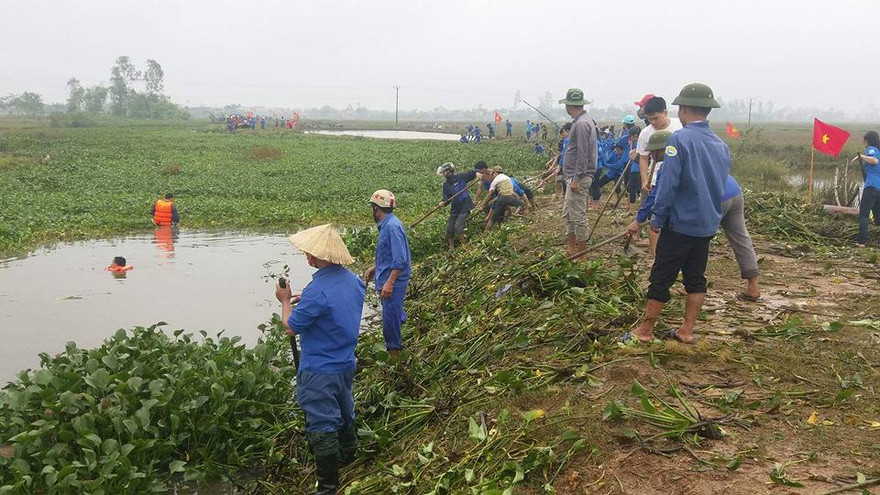 Tuổi trẻ Nghệ An “đội mưa” nạo vét kênh mương sau lũ