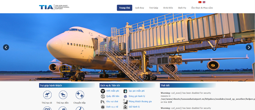 Trang web của Sân bay Tân Sơn Nhất đã hoạt động trở lại nhưng một số mục vẫn chưa hiển thị đầy đủ.