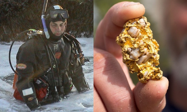 Ông Vincent Thurkettle và sản phẩm mà ông may mắn tìm được trong một chuyến lặn biển.