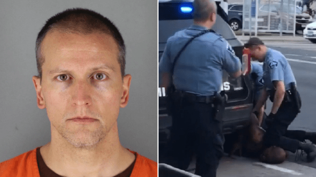 Derek Chauvin (ảnh trái) và khoảnh khắc Chauvin ghì cổ George Floyd (ảnh phải).