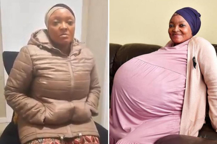 Sithole trước (ảnh phải) và sau khi sinh con (ảnh trái). 