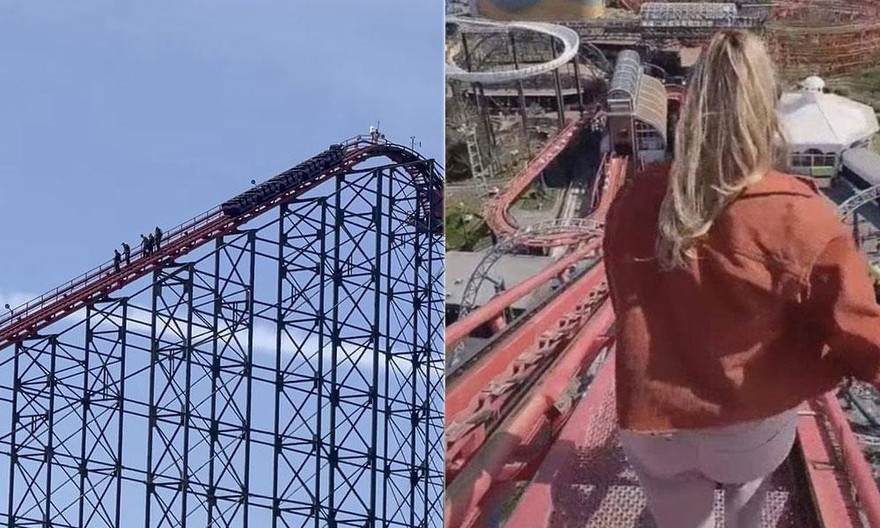 Tàu lượn siêu tốc gặp sự cố, công viên bắt khách tự leo xuống từ độ cao 60m