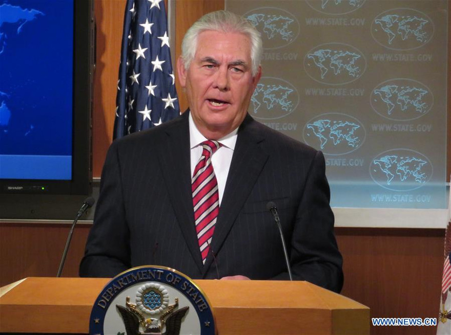 Ngoại trưởng Mỹ Rex Tillerson trong cuộc họp báo ngày 22/8. Ảnh: Tân Hoa Xã