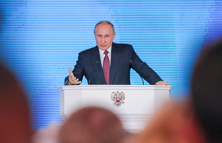 Tổng thống Nga Vladimir Putin công bố Thông điệp Liên bang hôm qua, 1/3. Ảnh: Tass