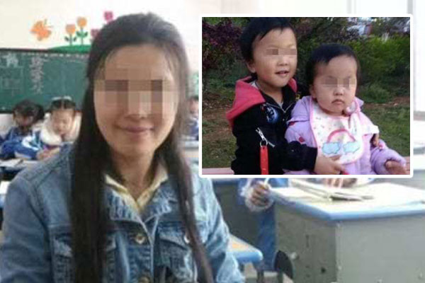 Vợ và hai con của He. Ảnh: Shanghaiist