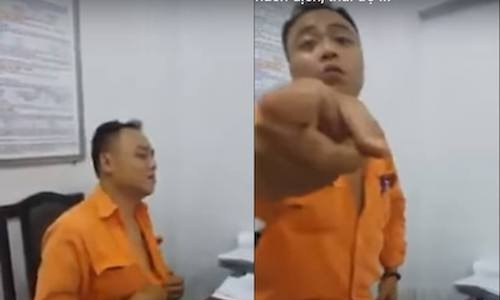 Lương Minh Quân doạ đánh khách hàng. Ảnh cắt từ clip.