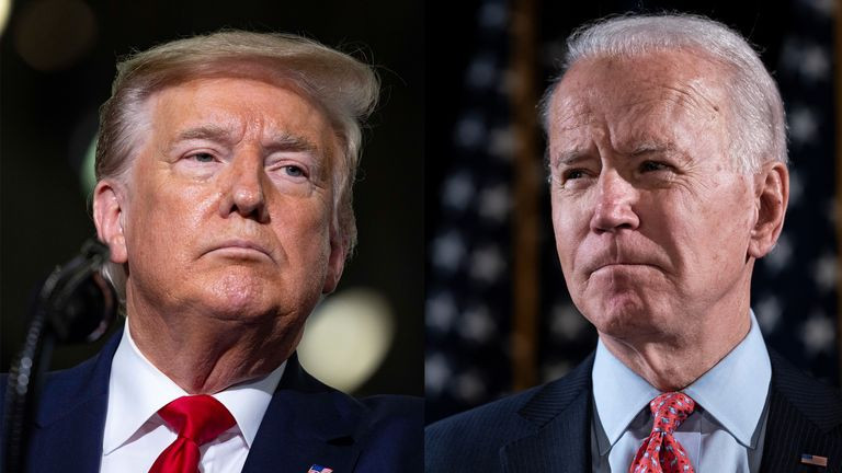 Tổng thống Donald Trump và cựu Phó Tổng thống Joe Biden. Ảnh: Sky News
