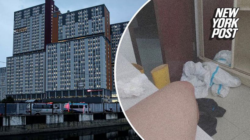 Ảnh trái: Bệnh viện nơi xảy ra vụ việc. Ảnh phải: Bộ đồ bảo hộ bị nam y tá vứt chỏng chơ trên sàn nhà.