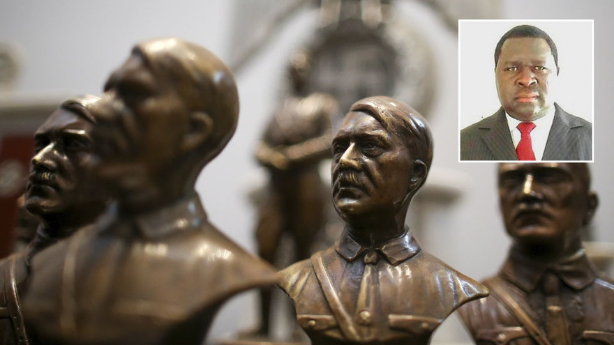 Tượng chân dung trùm phát xít Adolf Hitler (ảnh lớn) và ông Adolf Hitler Uunona (ảnh nhỏ).