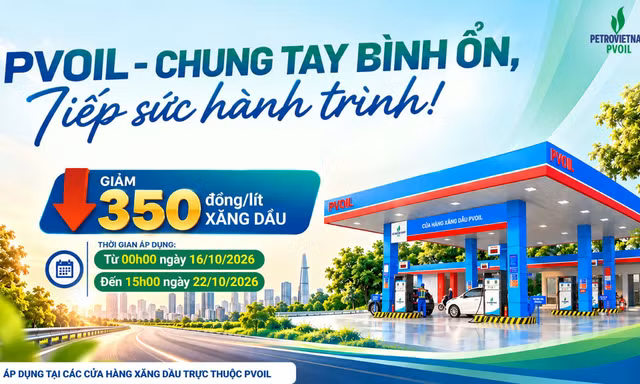 PVOIL giảm giá 350 đồng/lít xăng dầu tại 1.100 cửa hàng trên toàn quốc