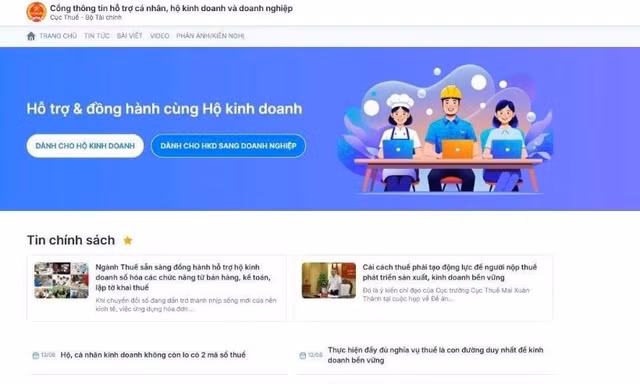 Cơ quan Thuế chuyên mục riêng hỗ trợ và đồng hành cùng hộ kinh doanh. 