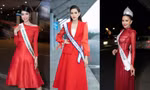 Trang phục ra sân bay đi thi quốc tế của Ngọc Châu trùng hợp với Đỗ Thị Hà và Phương Anh