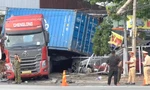 Xe ben và xe đầu kéo lao vào cửa hàng, đè bẹp ô tô ở Bình Dương 