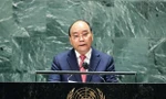 Chủ tịch nước Nguyễn Xuân Phúc phát biểu tại Phiên thảo luận Cấp cao Đại hội đồng Liên Hợp Quốc lần thứ 76. (Ảnh: TTXVN)