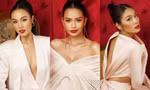Hoa hậu Ngọc Châu đẹp kiêu kỳ bên Á hậu Thảo Nhi, Thủy Tiên trong bộ ảnh rực sắc đỏ