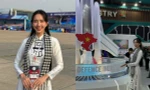 Thùy Tiên, Bảo Ngọc, Thanh Thủy choàng khăn rằn dự Triển lãm quốc phòng quốc tế