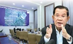 Chủ tịch Thượng viện Campuchia Hun Sen phát biểu về dự án Funan Techo ngày 16/5. (Ảnh: Khmer Times)