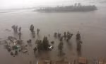 Vùng nước lũ mênh mông ở khu vực của Triều Tiên giáp biên giới Trung Quốc. (Ảnh: KCNA)