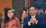 Thủ tướng Phạm Minh Chính và Phu nhân tại buổi chiêu đãi. (Ảnh: Như Ý)