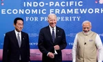 Lãnh đạo Nhật Bản, Mỹ và Ấn Độ tại lễ khởi động thảo luận về IPEF tại Tokyo ngày 23/5. (Ảnh: Reuters)