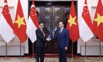 Phó Thủ tướng Lê Minh Khái đón Phó Thủ tướng, Bộ trưởng Điều phối Chính sách kinh tế Singapore Heng Swee Keat. (Ảnh: TTXVN) 