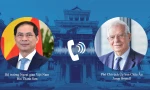 Bộ trưởng Ngoại giao Bùi Thanh Sơn trao đổi với Phó Chủ tịch EC Josep Borrell. (Ảnh: Mofa)