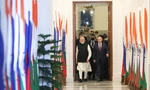 Thủ tướng Ấn Độ Narendra Modi đón Tổng thống Nga Vladimir sang thăm vào tháng 12/2021. (Ảnh: Reuters)
