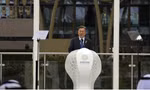 Tổng thống Hàn Quốc Moon Jae-in phát biểu tại lễ khai mạc triển lãm Dubai 2020. (Ảnh: AP)