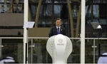 Tổng thống Hàn Quốc Moon Jae-in phát biểu tại lễ khai mạc triển lãm Dubai 2020. (Ảnh: AP)