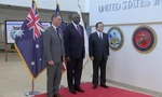 Bộ trưởng Quốc phòng Mỹ, Nhật, Úc gặp nhau tại Hawaii ngày 1/10. (Ảnh: NHK)