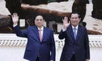 Hình ảnh lễ đón chính thức Thủ tướng Phạm Minh Chính tại Cung Hòa Bình, Thủ đô Phnom Penh 