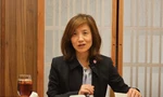 Bà Kyobayashi Maki, người phát ngôn của Bộ Ngoại giao Nhật Bản, trong cuộc gặp một số phóng viên Việt Nam ngày 10/10. (Ảnh: TĐ)