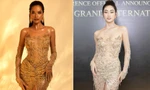 Cùng mặc váy dát vàng xuyên thấu, Lương Thùy Linh và Lê Hoàng Phương đẹp kiêu sa tựa 'nữ thần'